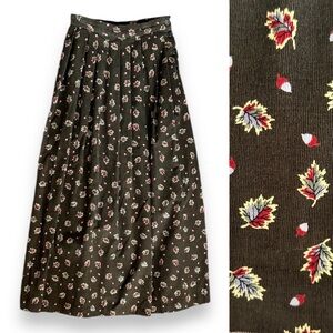 Vintage Applecross & Peale Brown Corduroy Pleated Skirt Size XS Retro Leaf Acorn